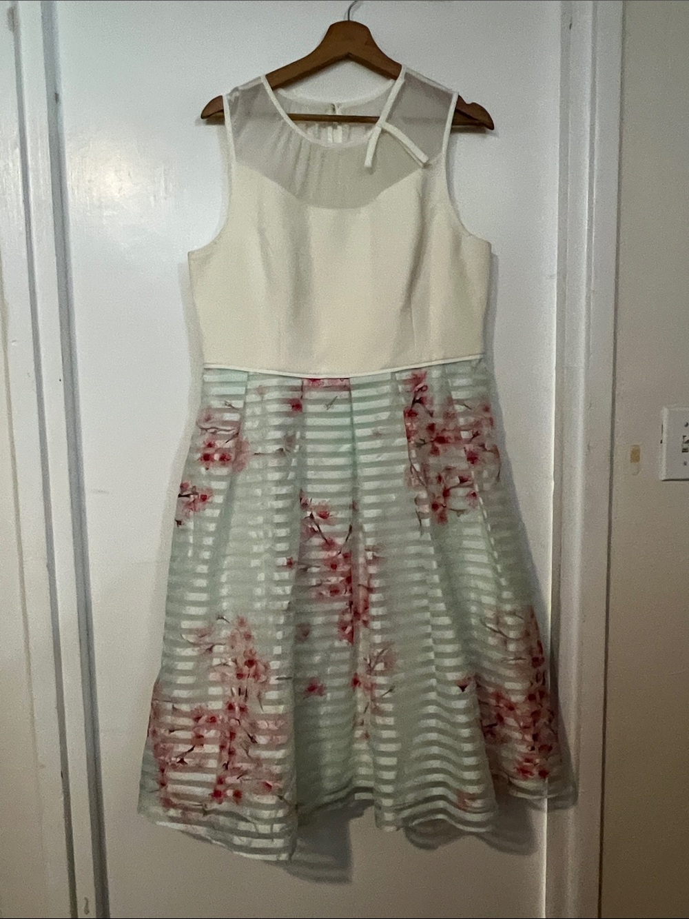 Ted Baker Cream Bodice Mint and Pink Floral Stripe Party Dress